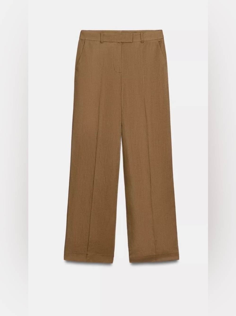 Zara NWT Brown Linen Blend High Rise Straight Leg Tailored Trousers - Picture 5 of 10